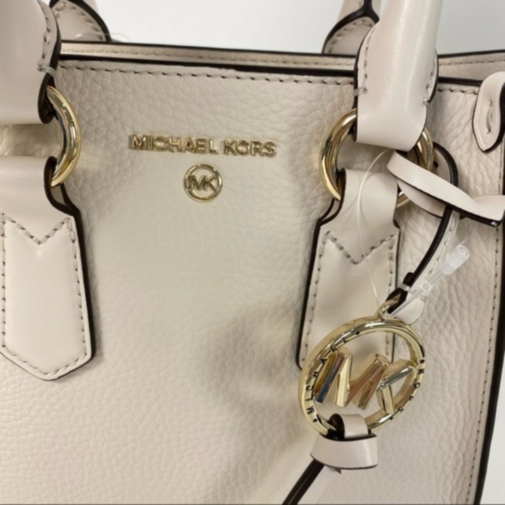 Michael Kors Kris Small Pebbled Leather Satchel Crossbody Bag in Light Cream - Picture 9 of 12